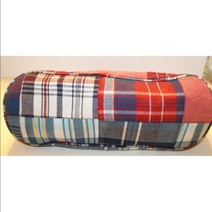 Summer HandBag Plaid Blue And Red Canvas With Wooden Handle